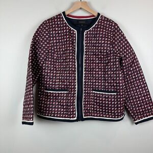 Talbots‎ Jacket Womens XL Red White Geometric Printed Full Zip Quilted Outdoor